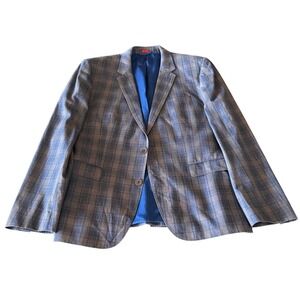 Hugo Boss Aeris Brown Blue Plaid Slim Sport Coat‎ 44R 100% Cotton Designer